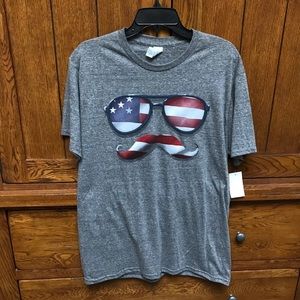 American Flag Sunglasses Mustache Tshirt